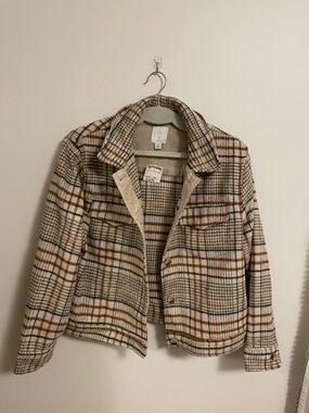 Joie Plaid Jean-Style Jacket in Cream, Brown and Black